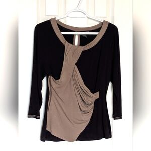 Kenneth Cole Reaction Women's (Size Medium) Black Top With Front Tan Draping